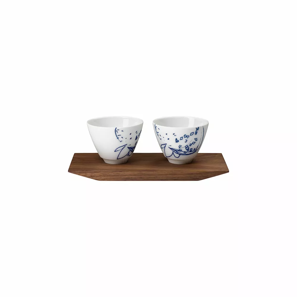 Double Espresso Cup Set With Wooden Tray丨茶對杯與木托組丨520