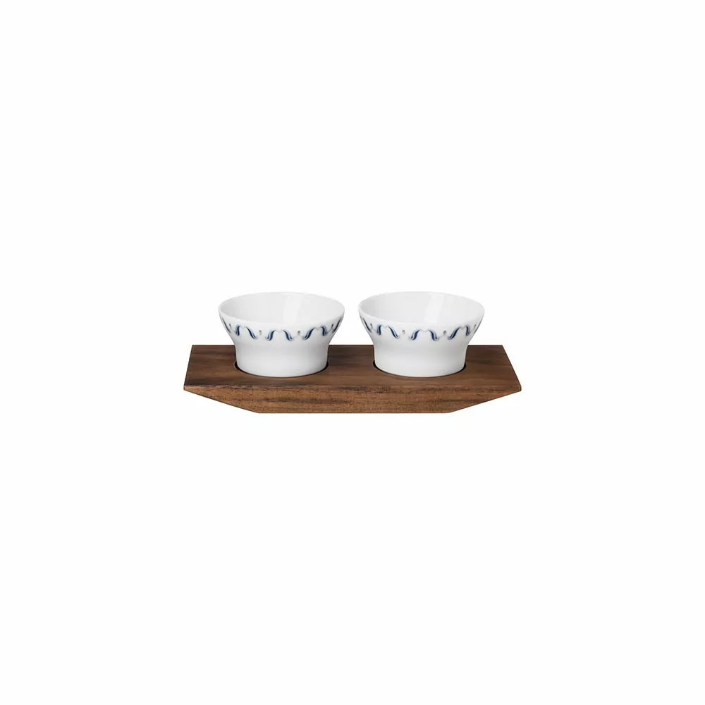 Double Spice Dish Set With Wooden Tray丨佐料碟與木托組丨524